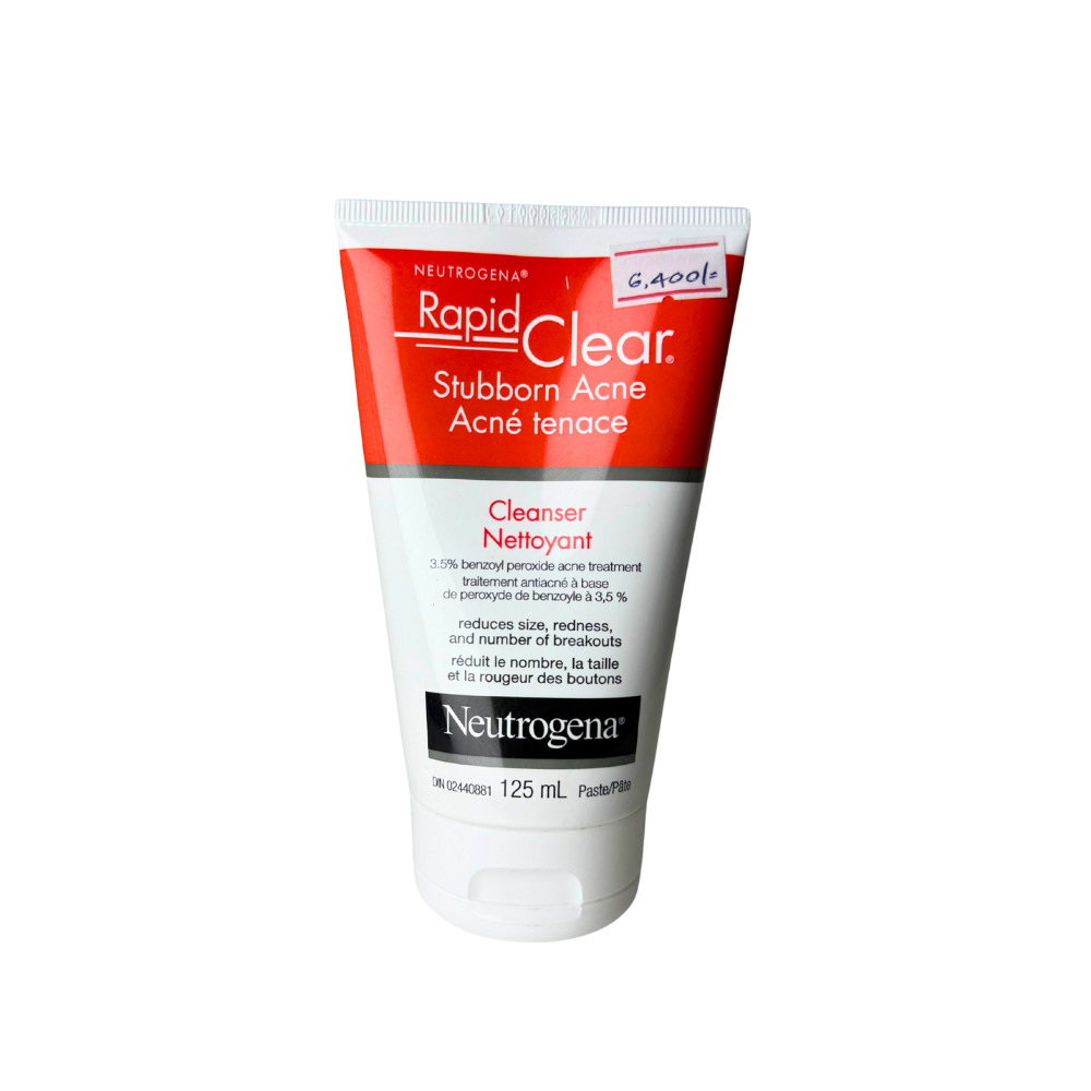 Neutrogena Rapid Clear Stubborn Acne Cleanser tube on a white background