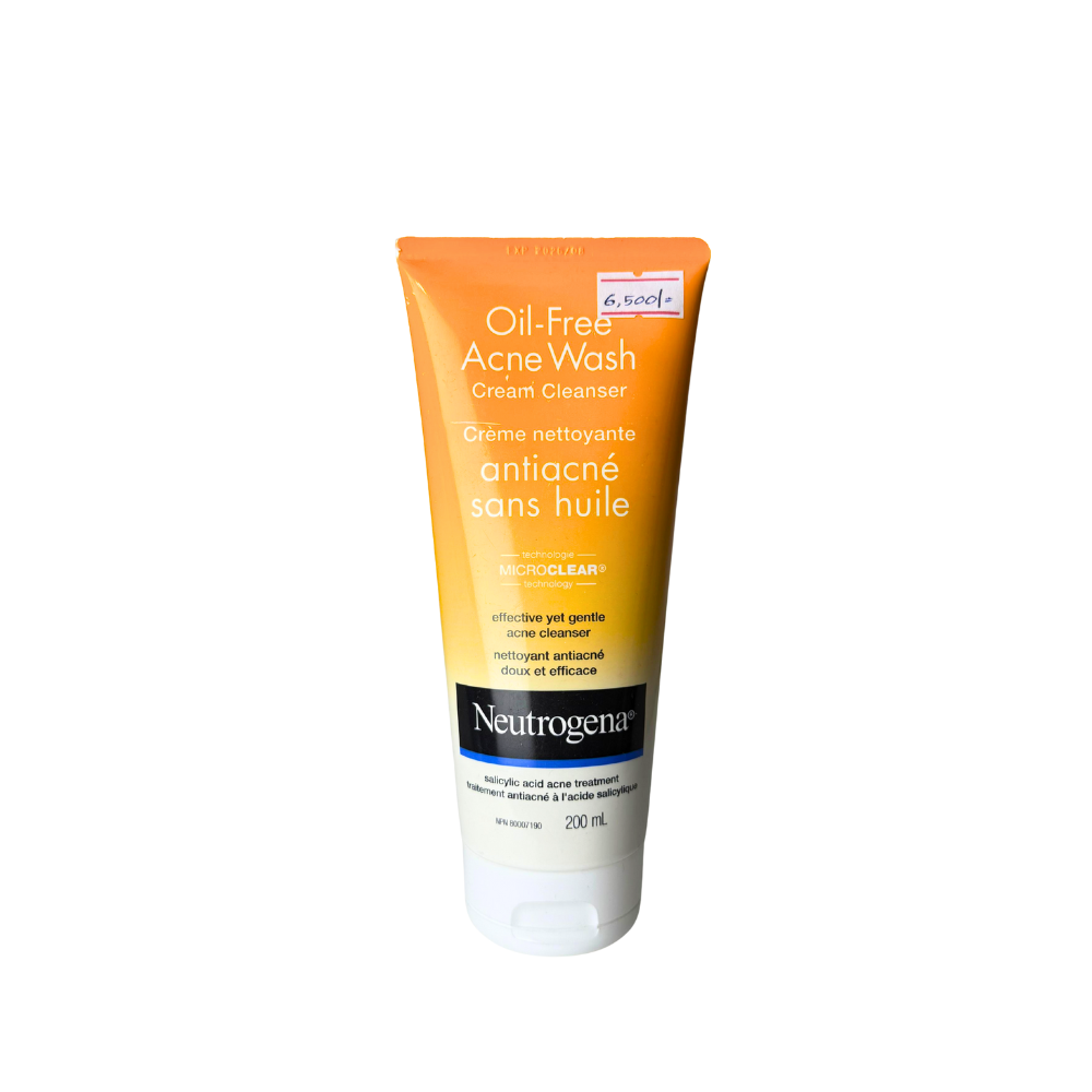 Neutrogena Oil-Free Acne Wash Cream Cleanser tube on a white background