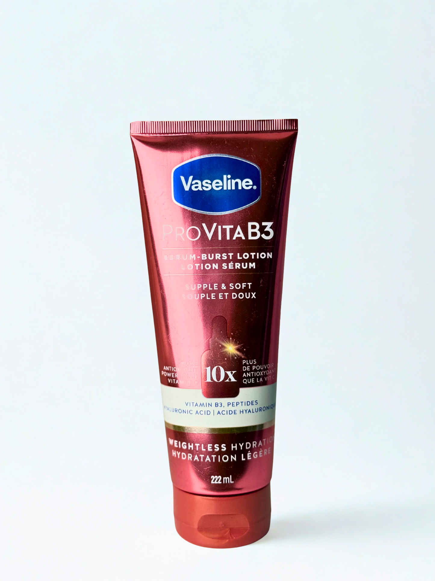Vaseline Pro VitaB3 Serum Burst Body Lotion tube on a white background