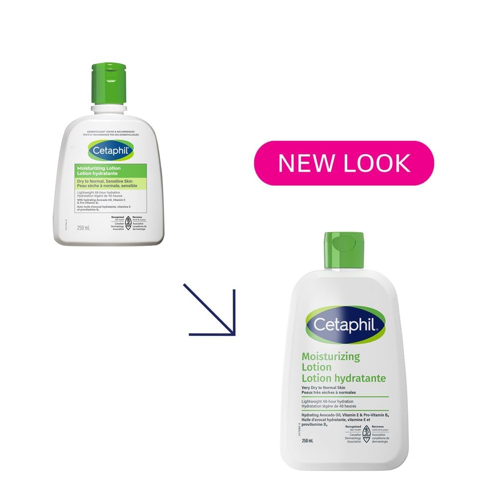 Cetaphil moisturizing lotion with a 'New Look' label on a white background