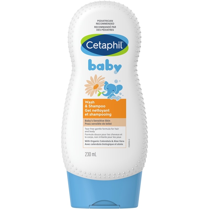 Cetaphil baby wash and shampoo bottle on a white background