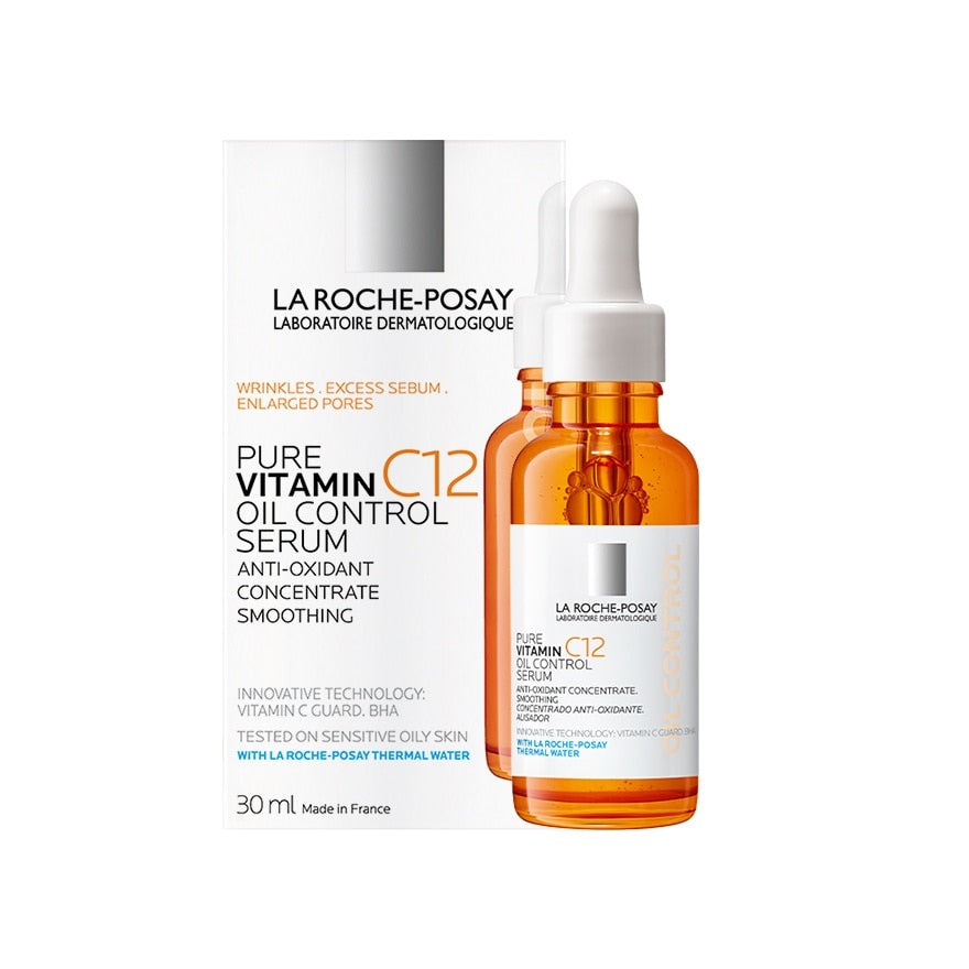 La Roche-Posay Pure Vitamin C12 Oil Control Serum bottle with packaging on a white background